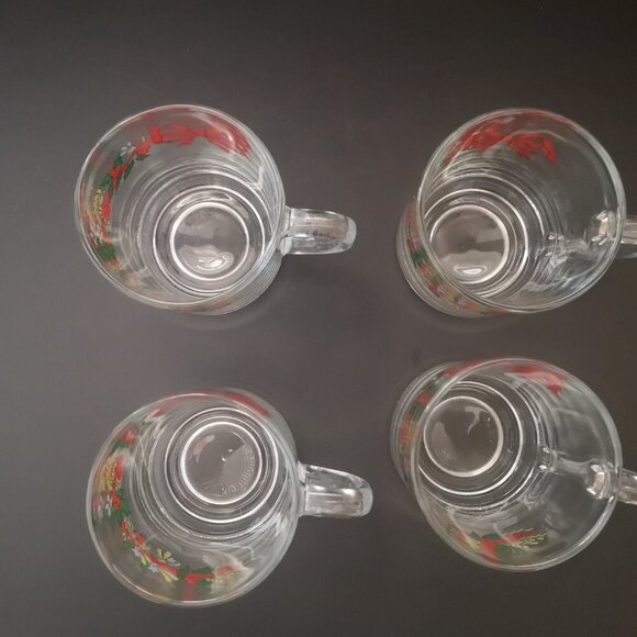 Vintage KIG Indonesia Set of 4 Christmas Mugs w/ Holly Berries & a Red Bow 3.5" - Picture 2 of 5